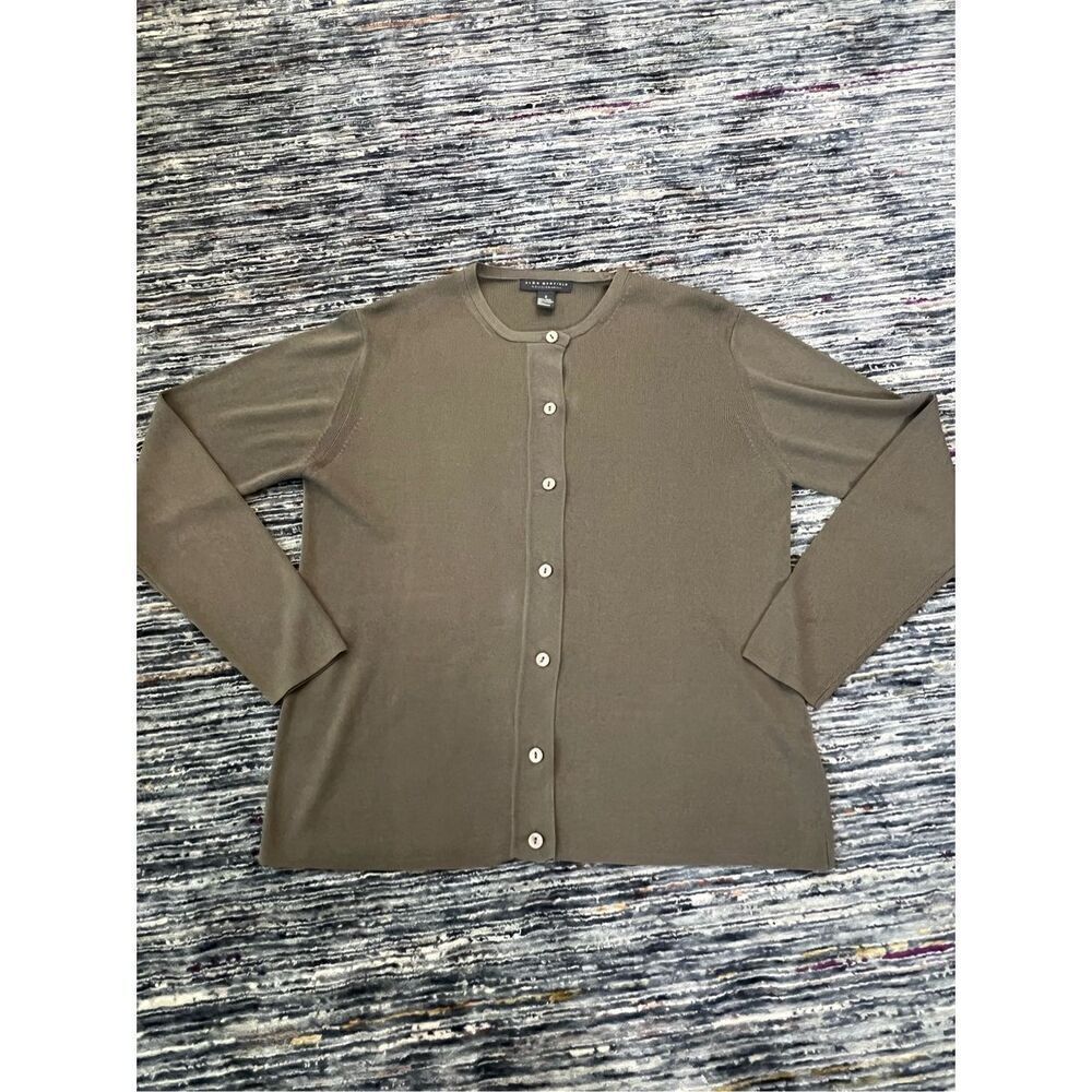 Alex Garfield grey button front cardigan silk sz S - Picture 3 of 7